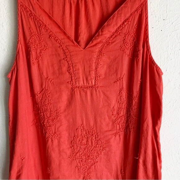 Roberta Roller Rabbit Embroidered Sleeveless Cotton Tank Dress Coral Sz Medium - Picture 3 of 5